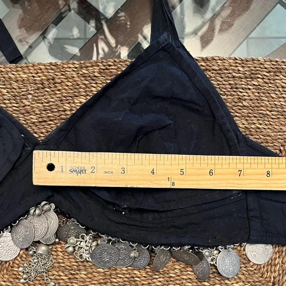Black Halter Top with Silver Coin Embellishments Tribal Bellydance Large - Picture 11 of 13